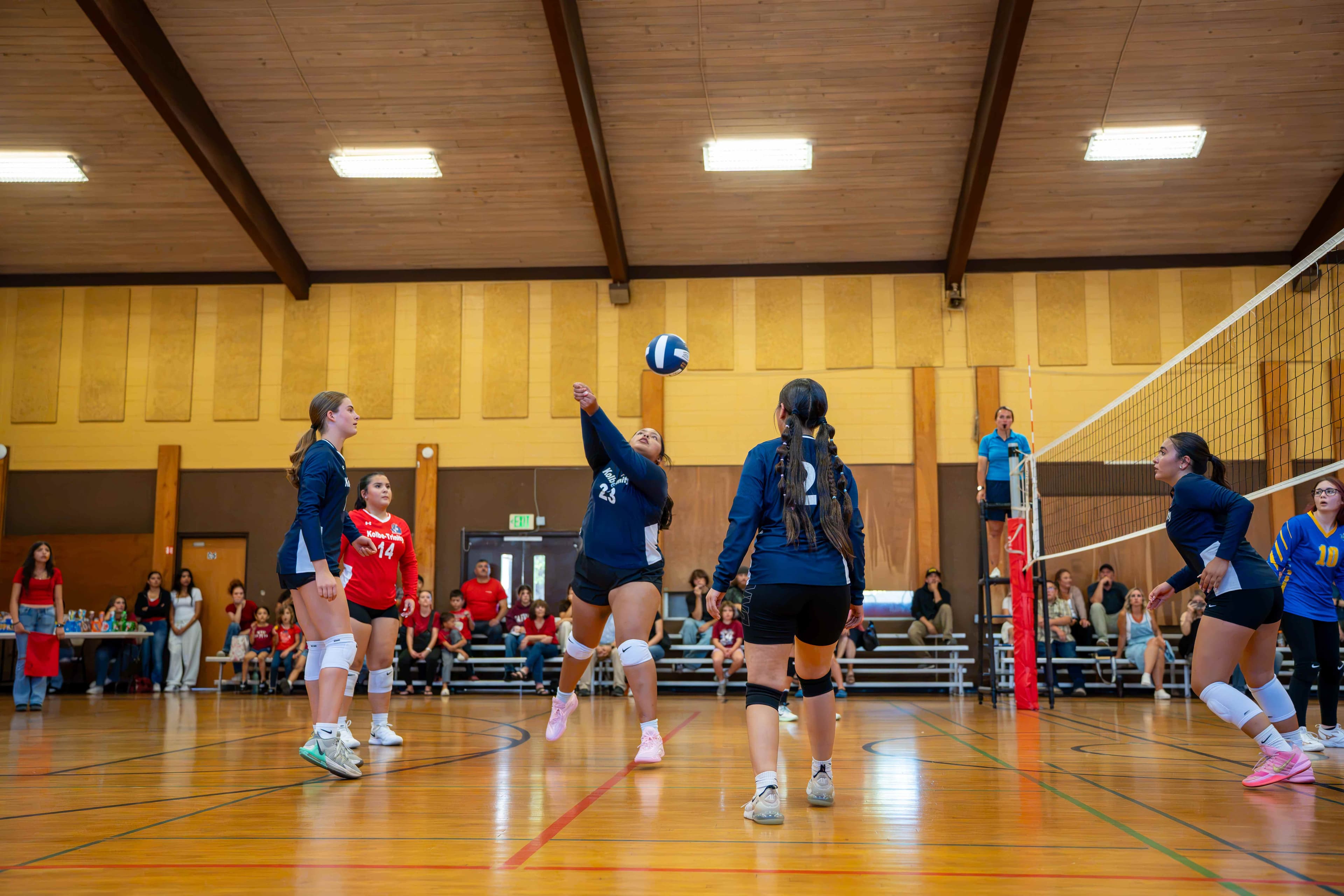 Going up for a swing at the net.