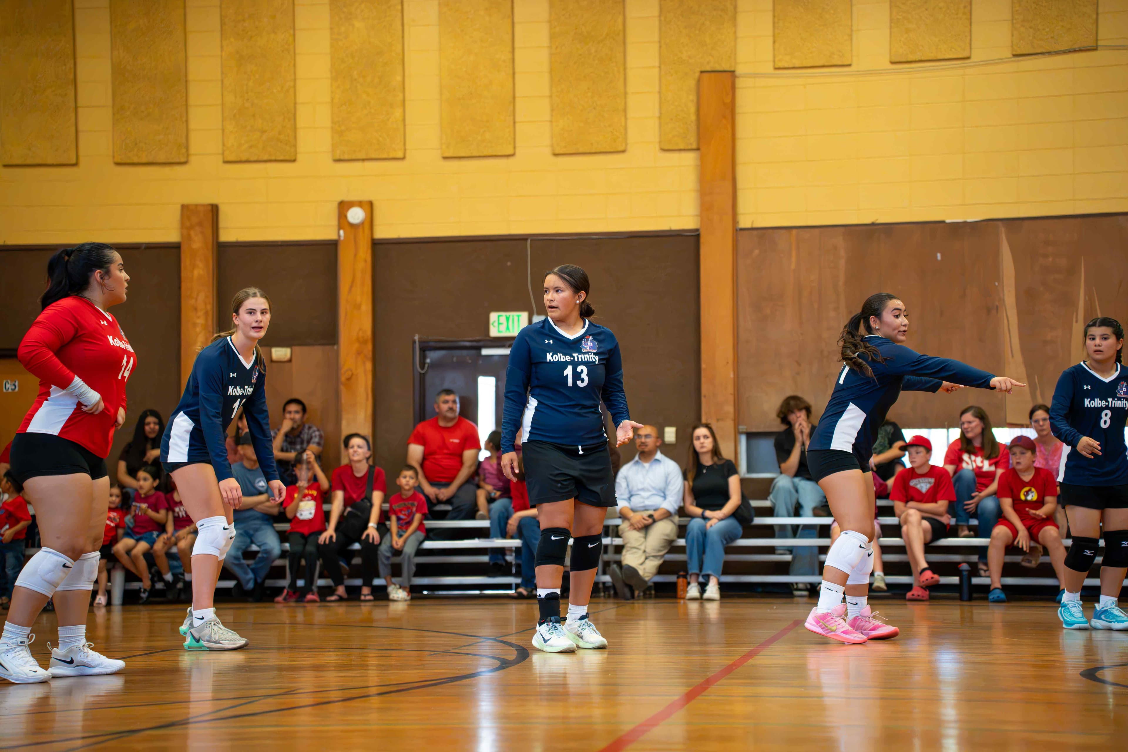 Crusaders set up before the next serve.